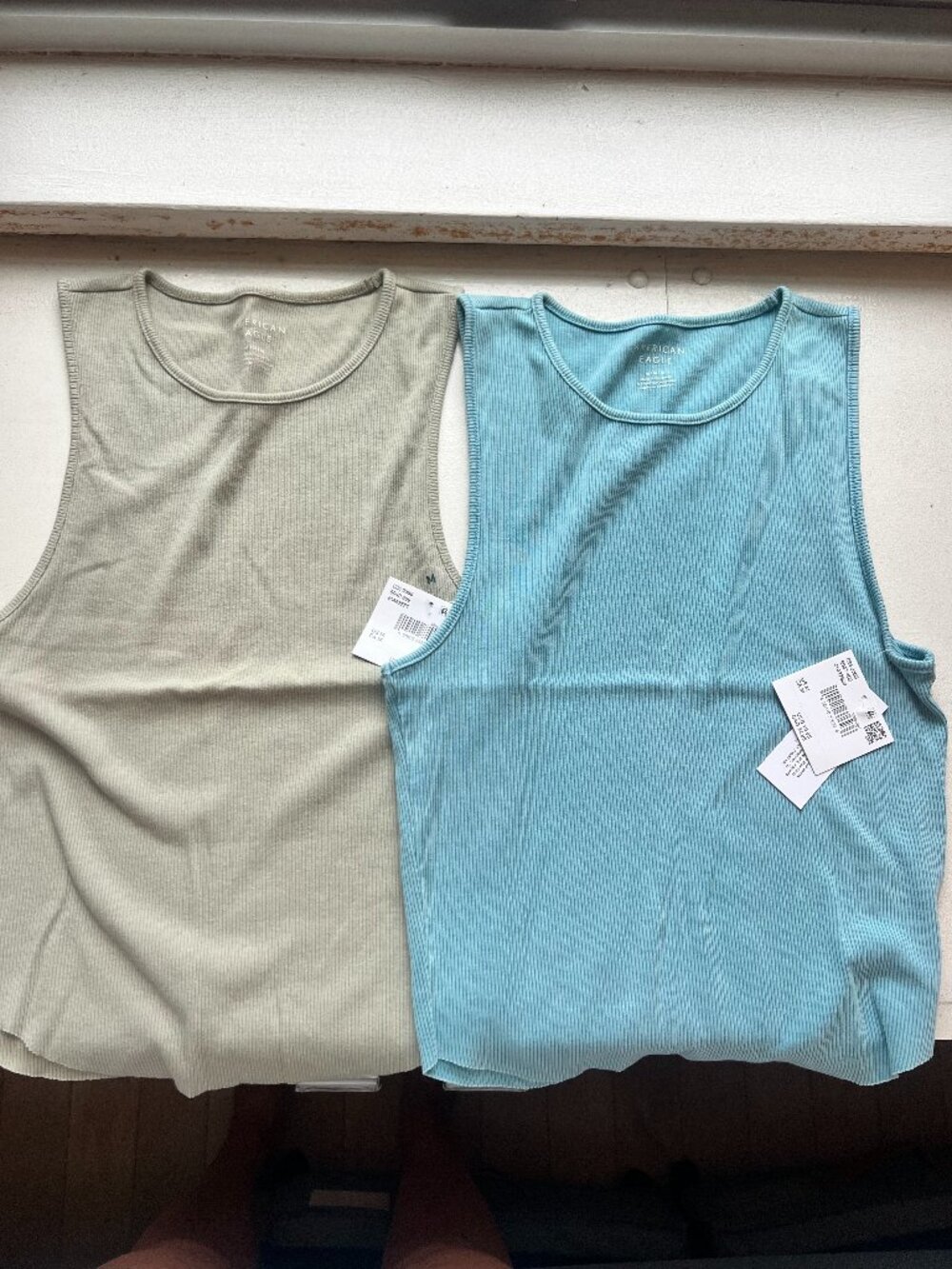 NWT Lot of 2, American Eagle High Neck Daily Fave Tank Top, Green & Blue, Size M